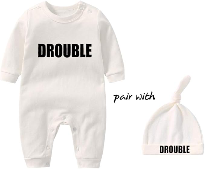 YSCULBUTOL Baby Twins Bodysuits Funny Double Trouble Cute Girl Romper Twin Jumpsuits Hat Set