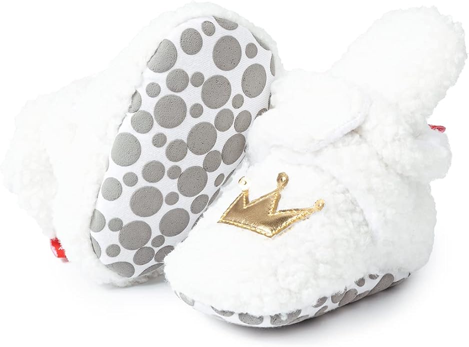 Sawimlgy Newborn Infant Baby Girl Boy Cotton Booties Stay On Sock Slippers Soft Bedroom Shoes Non-Skid Ankle Boots With Grippers Toddler Crib Warm Shoe First Walker Birthday Shower