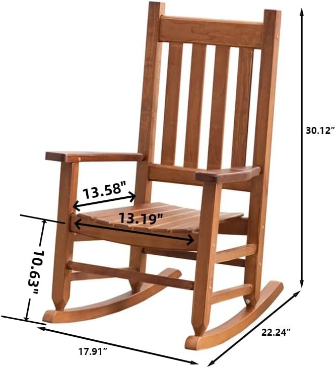 Kid Rocking Chair Child Toddler Small Baby Wooden Comfy Rocker Chairs Furniture for Nursery Bedroom Livingroom Outdoor Reading Room, Ages 6-10, Brown