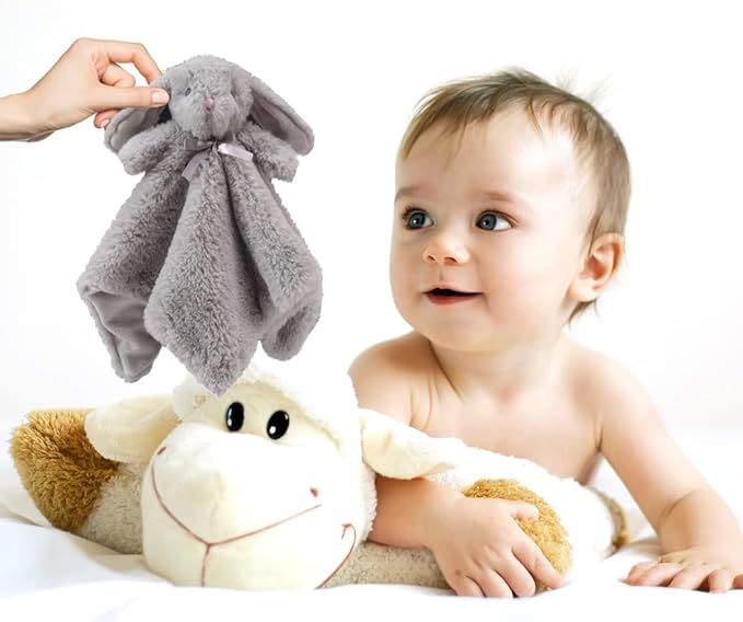 CREVENT Soft Cozy Baby Blankets for Boys Girls + Security Blanket, Set with a Gift Bag Newborn Essentials (Grey)
