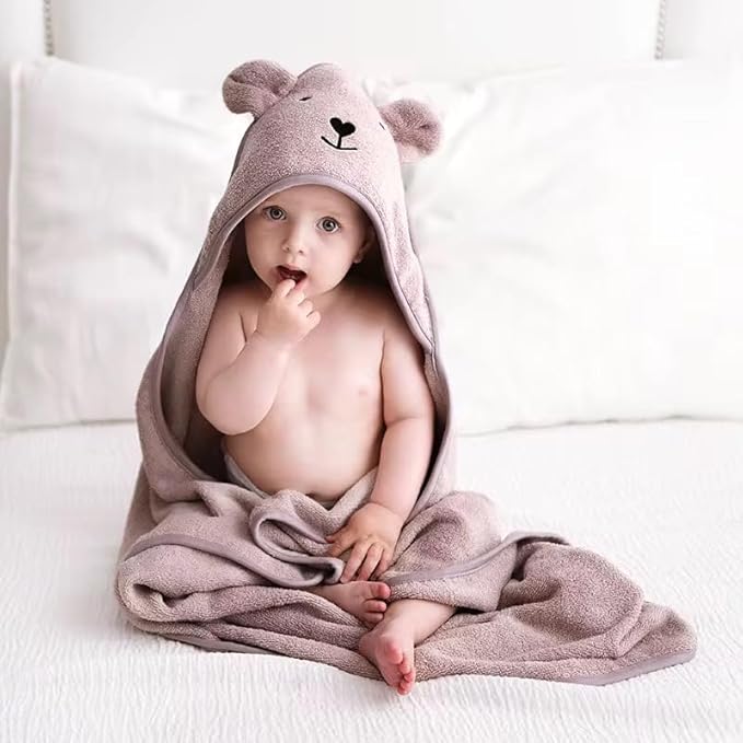 Hooded Baby Towel with Mitt - Ultra Soft Plush Bath Essential for Newborn, Infant & Toddler - Premium 30x30 Inch Large Absorbent Baby Bath Towels with Hood for Boys & Girls (Cuddly Bear)