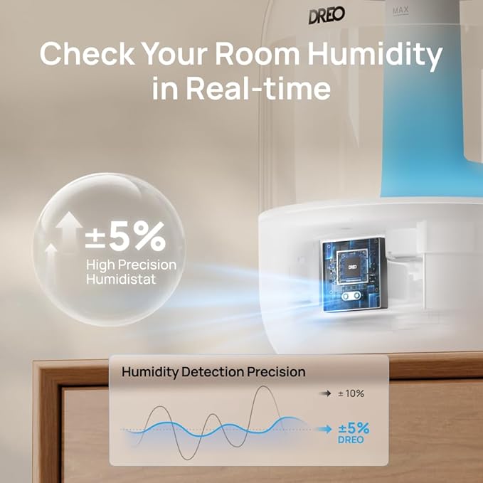 Dreo Humidifiers for Bedroom, Cool Mist Ultrasonic Humidifier with 26dB Quiet & RGB Lighting, Top Fill 3L Tank, Easy Clean, 30 Hr Runtime for Home, Baby, Plant, Nursery, Work with Google/Alexa