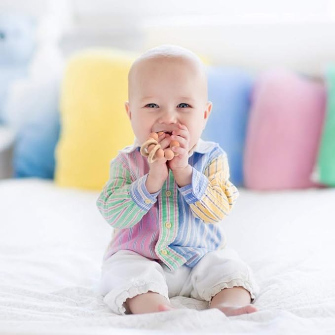 Silicone Baby Teether, Food Grade Silicone & Beech Baby Teething Toy, BPA Free (White)