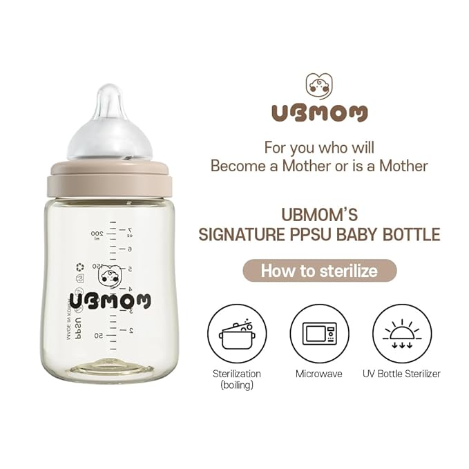 All in One Baby Bottle, BPA Free, Anti-Colic, Wide-Neck Non-Tip Stable Base, Easy to Clean Natural Baby Bottle 200ml, 6.76oz, Nipple S Level(0~3M) (Beige)