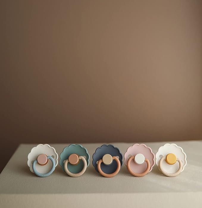 FRIGG Daisy Natural Rubber Baby Pacifier | Made in Denmark | BPA-Free (Willow/Croissant, 6-18 Months) 2-Pack