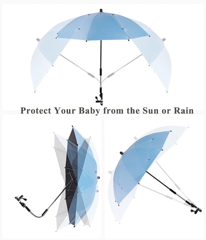 Convenient and Lightweight, Clip-On, Adjustable Steering, Universal, Umbrella Baby Stroller, Stroller Umbrella Attachment for Sun Protection