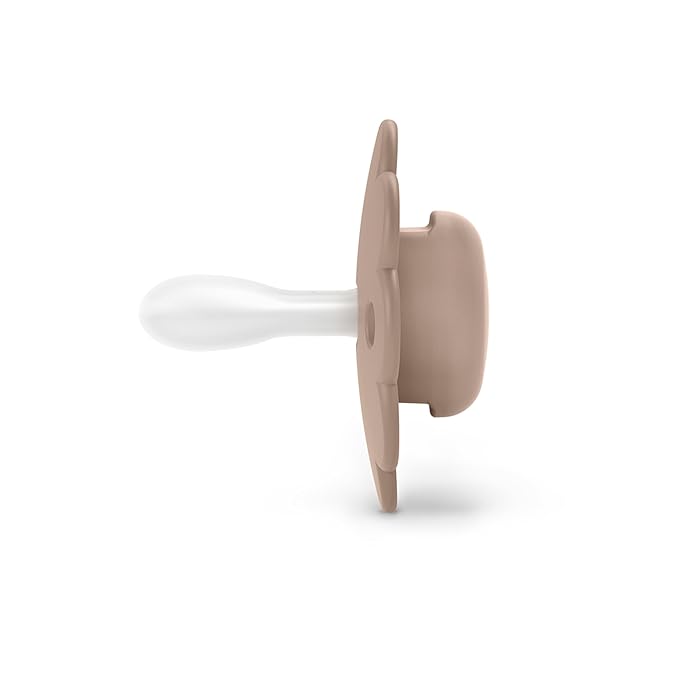 Suavinex Wonder Baby Pacifier, SX Pro Silicone Nipple, Reversible, Non Irritating Shield Design, 2Pk Pacifiers 6-18 Months, Made in Europe, Gray/Umber