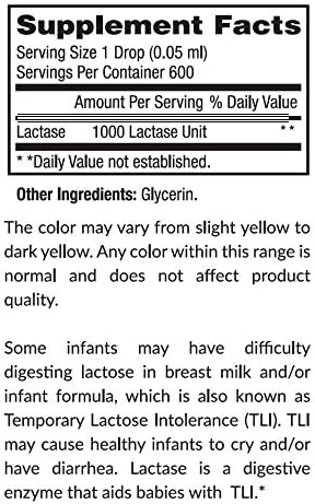 Kiddivit Baby Lactase Drops 1000 Units – Gentle Digestive Support Enzyme Supplement – 100 Daily Servings – Built-in Dropper, Glass Bottle – Gluten Free, Vegetarian, 1oz