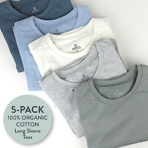 HonestBaby 5-Pack Long Sleeve T Shirts 100% Organic Cotton for Toddler, Little Kids Boys, Girls