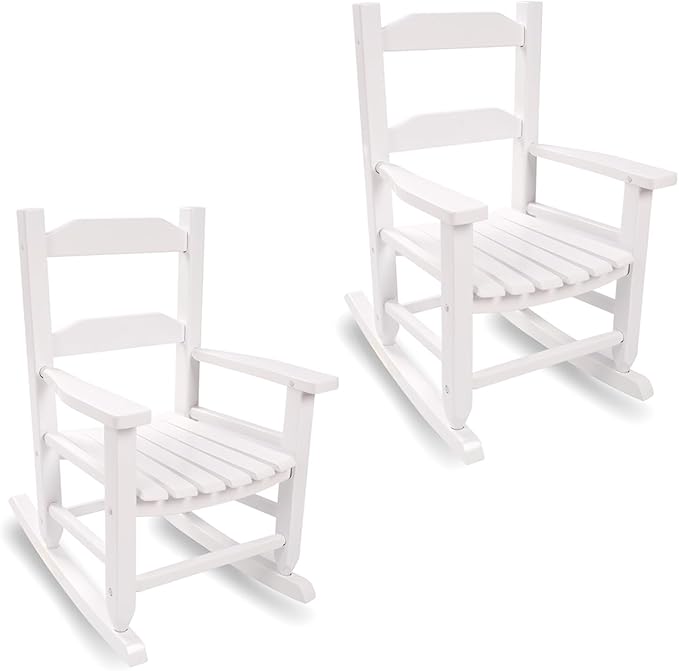 Toddler Rocking Chair Set of 2 for Kids Comfy Recliner Wooden Rocker for Baby Children Ages 3-6 Outdoor Lounge Chair Girls Indoor Playroom White