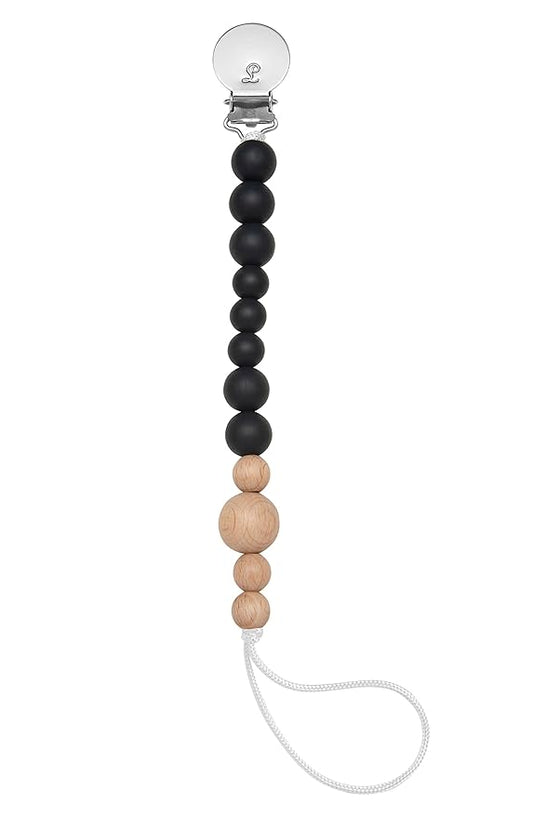 Loulou Lollipop Silicone Soother Pacifier Clip Binky Holder for Newborn and Baby - Color Block - Black