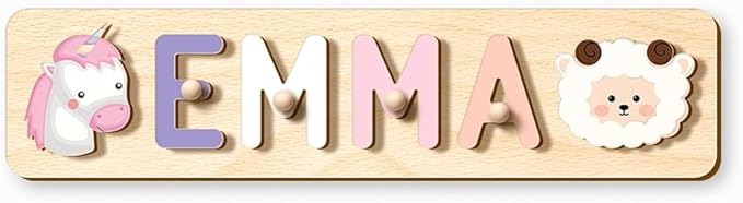Name Puzzle, Personalized Wooden Puzzles for Toddlers 1-3, 1 Year Old Easter Basket Stuffers, Birthday Gift Montessori Toys for 1 Year Old Girl Boy Kids for Educational Play in Nursery