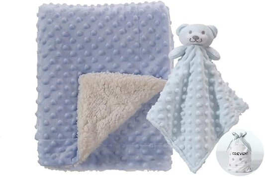 CREVENT Soft Cozy Baby Blankets for Boys Girls + Security Blanket, Set with a Gift Bag Newborn Essentials (Blue)