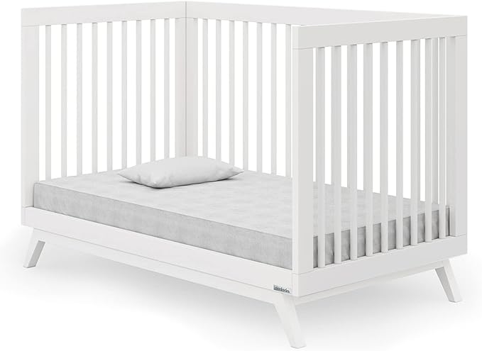 dadada Baby Soho 3 in 1 Convertible Wooden Crib to Toddler Bed - Made in Italy, GREENGUARD Gold Certified, Baby-Safe Finish, Sustainable Beech Wood, Modern Design, 3 Adjustable Heights (White)