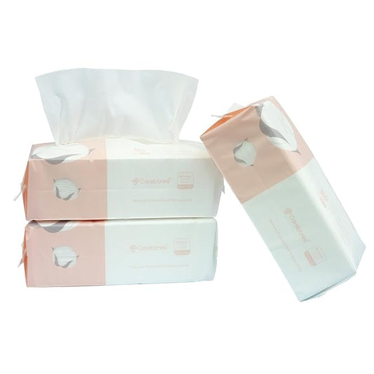 Extra Thick Cotton Tissue Careboree Face Drying Towel for Men Women Kids Disposable Dry Wipes Unscented Makeup Removing (3 pack)