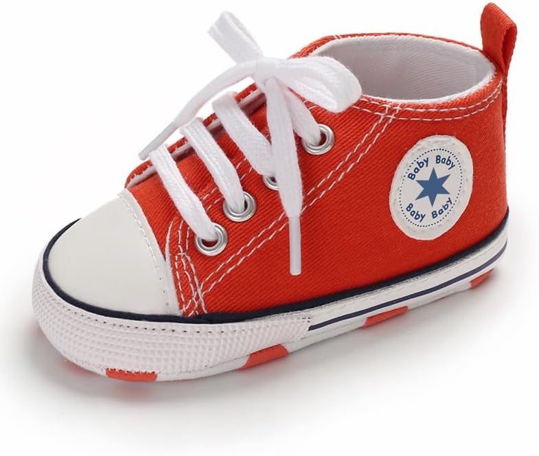 Unisex Baby Boys Girls Shoes, Newborn Infant Non-Slip Canvas Denim High Top Sneakers, Toddler First Walkers Shoes