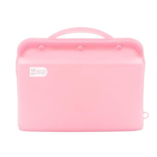 Silicone Microwave Steam Sterilizer Bag for Baby Bottles, Reusable Sterilizing Bag for Pump Parts and Toddler Accessories, Easy to Use Sterilizer Bags Perfect for Home and Travel, Pink (1PC)