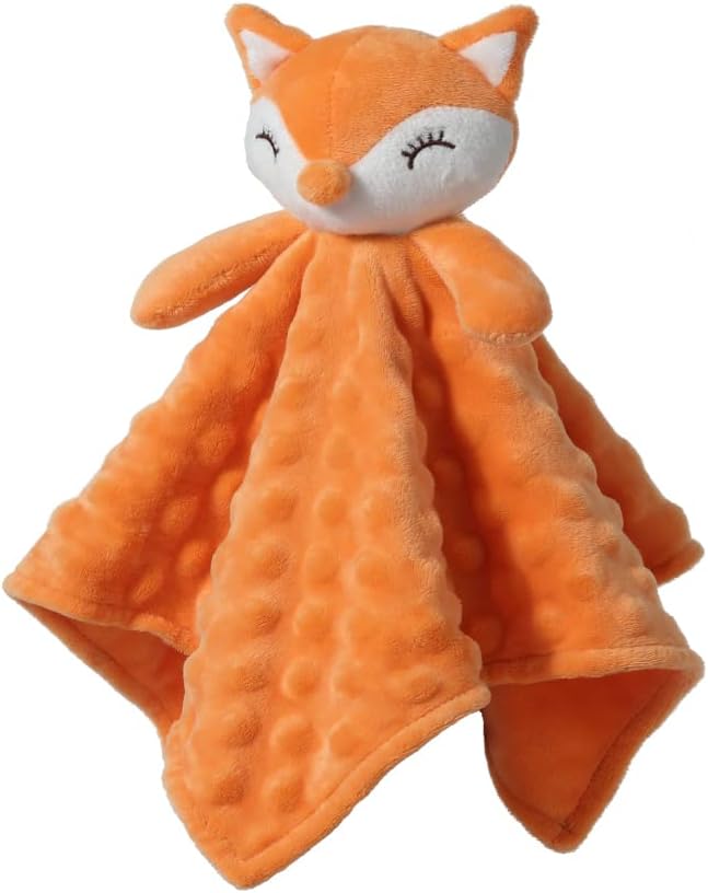 CREVENT Soft Plush Animal Face Security Blankets for Boys and Girls, Great Gifts for Birthday Baby Shower (Orange Fox)