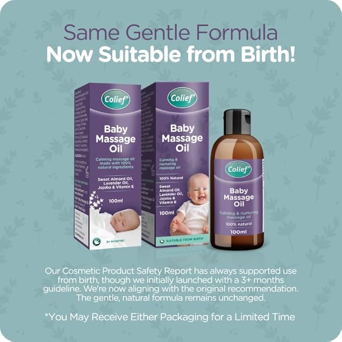 Colief Baby Massage Oil | Soothing Oil For Infants | Made With 100% Natural Ingredients Including Sweet Almond Oil, Lavender Oil, Jojoba & Vitamin E | Suitable For Babies 3+ Months | 3.38 Fl. Oz