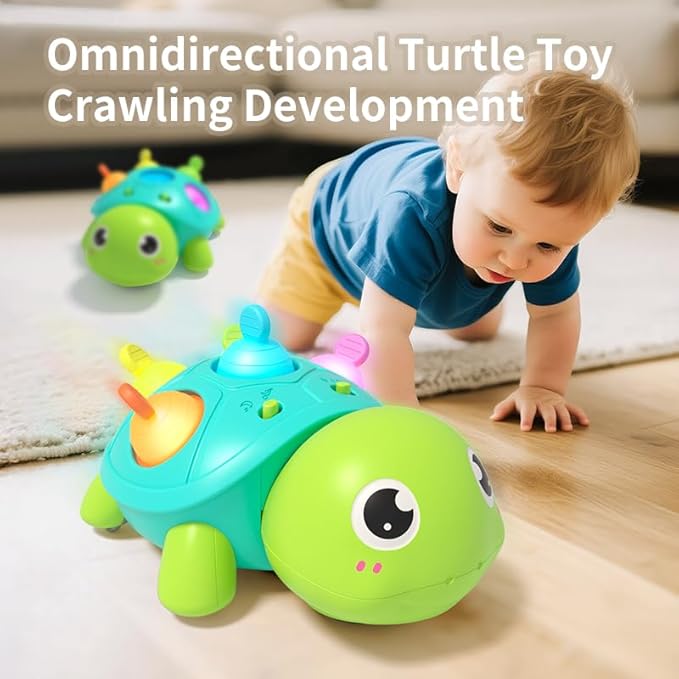 Baby Musical Turtle Toy crawls 360 Degrees, Light Up Infant Toys 0-3-6 6-12 12-18 Months Birthday Gifts for 1-2 Year Old Boys Girls Baby Learning Development Toddler Sleeping Toys.