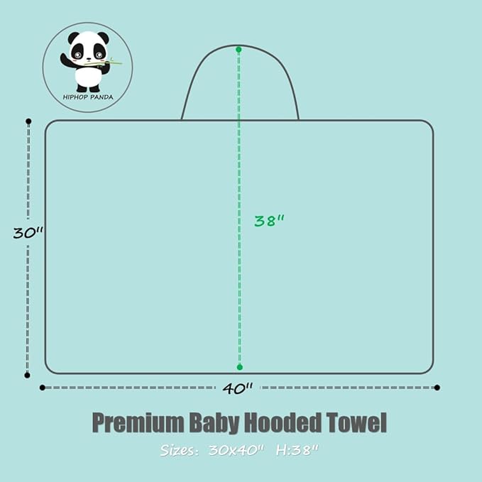 HIPHOP PANDA Hooded Towel - Rayon Made from Bamboo, Bath Towel with Bear Ears for Newborn, Babie, Toddler, Infant - Absorbent Large Baby Towel - White, 30 x 40 Inch