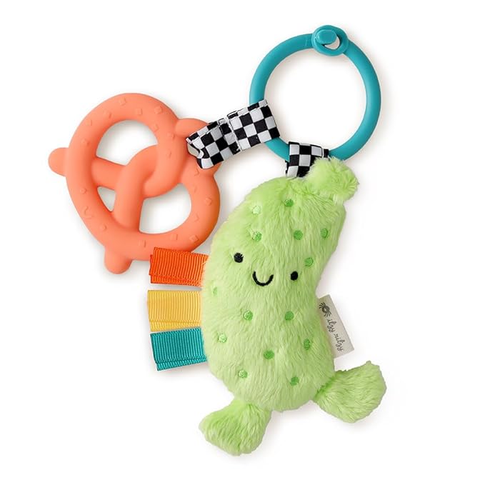 Itzy Ritzy Infant Toy & Teether - Itzy Pal Baby Teething Toy Includes Lovey, Crinkle Sound, Textured Ribbons & Silicone Teether Toy for Newborn (Pickle)