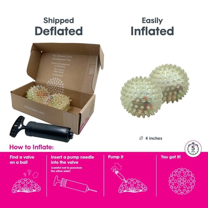 Edushape Colorbits Sensory Ball for Baby - Set of 2 Deflated with Pump Transparent Baby Balls with Bright Bits Color Tumble Inside - Great Stocking Stuffer Toddler Ball, Enhances Gross Motor Skills