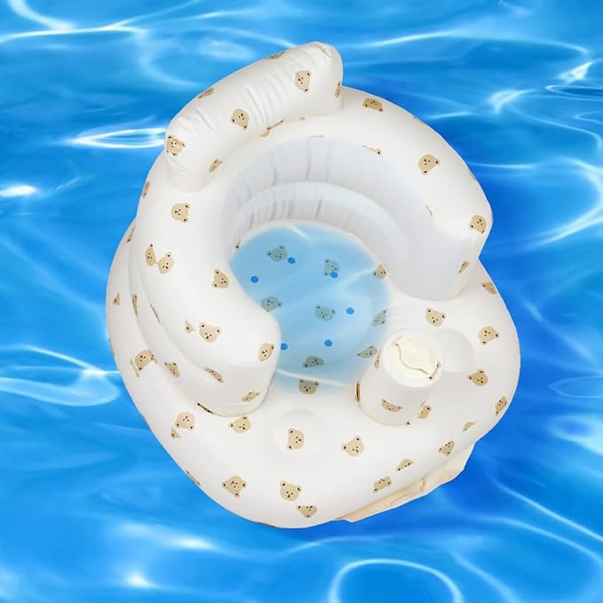Inflatable Baby Seat, Inflatable Baby Chair for Babies 3 Months and Up, Summer Blow Up Chair with Built in Air Pump, Infant Floor Seats for Learning to Sit, Palying, Camping, Bear Head