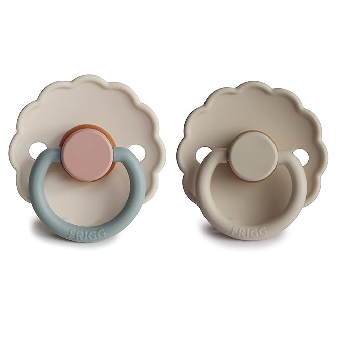 FRIGG Daisy Natural Rubber Baby Pacifier | Made in Denmark | BPA-Free (Cotton Candy/Sandstone, 0-6 Months) 2-Pack