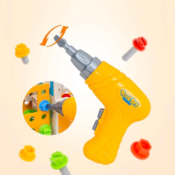 Wooden Kids Tool Set with Electric Screwdrivers, 91PCS Educational STEM Construction Toys, Wooden Tool Bench Montessori Toy Tool Box for 3 4 5 YO Boys & Girls Birthday Gift (91Pcs)