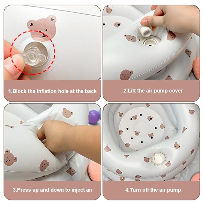 Inflatable Baby Seat for Babies 3-36 Months,Baby Floor Chair with Built in Air Pump,Infant Back Support Seat for Sitting & Learning to Sit (Bear)