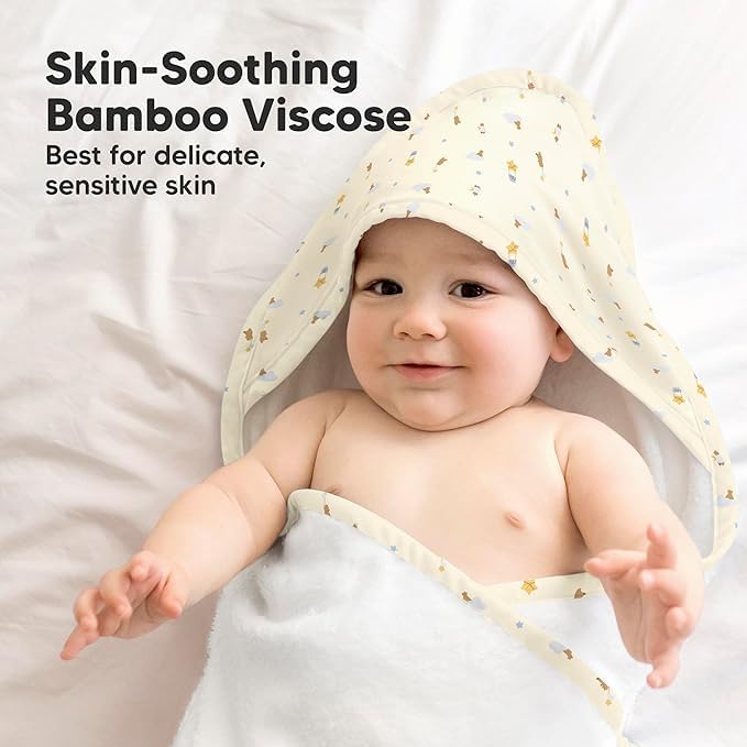 KeaBabies Hooded Baby Towel for Newborn - Viscose Derived from Bamboo Large Baby Bath Towels with Hood for Boys, Girls, Toddler, Extra Absorbent & Soft Newborn Bath Essentials (Dreamers)