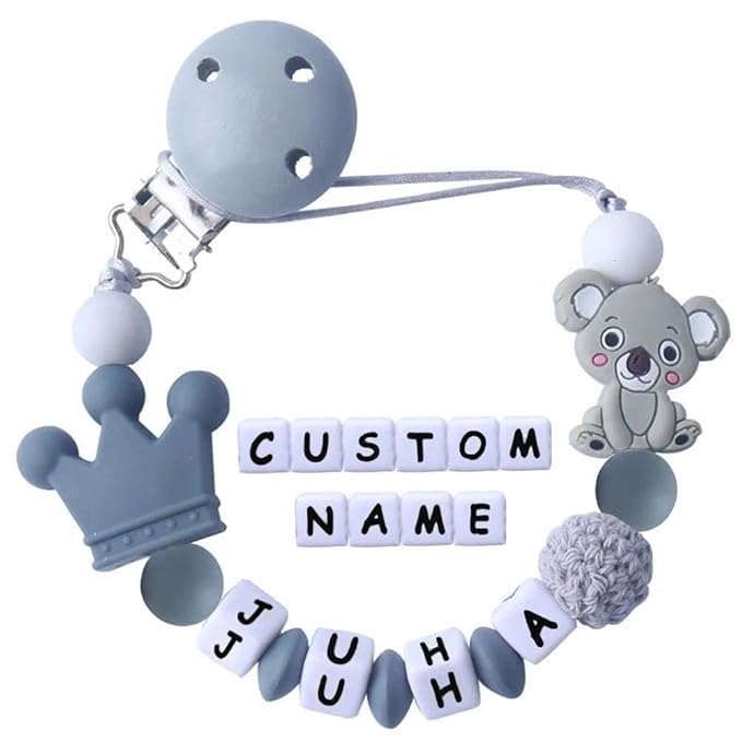 Personalized Koala Pacifier Clip with Name Custom Silicone Pacifier Clips Baby Boy Girl Gift (Koala)
