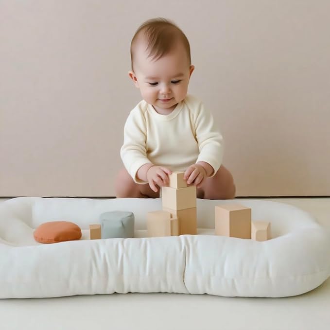 Baby Lounger - Snuggle Cozy Me Infant Lounger for Newborns | Breathable & Soft, Portable Awake-Time Pad, Essential Baby Gift- White (Lounger Cover Included)