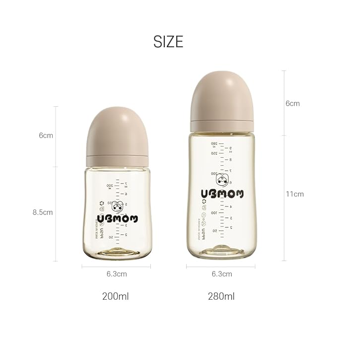 All in One Baby Bottle, BPA Free, Anti-Colic, Wide-Neck Non-Tip Stable Base, Easy to Clean Natural Baby Bottle 200ml, 6.76oz, Nipple S Level(0~3M) (Beige)
