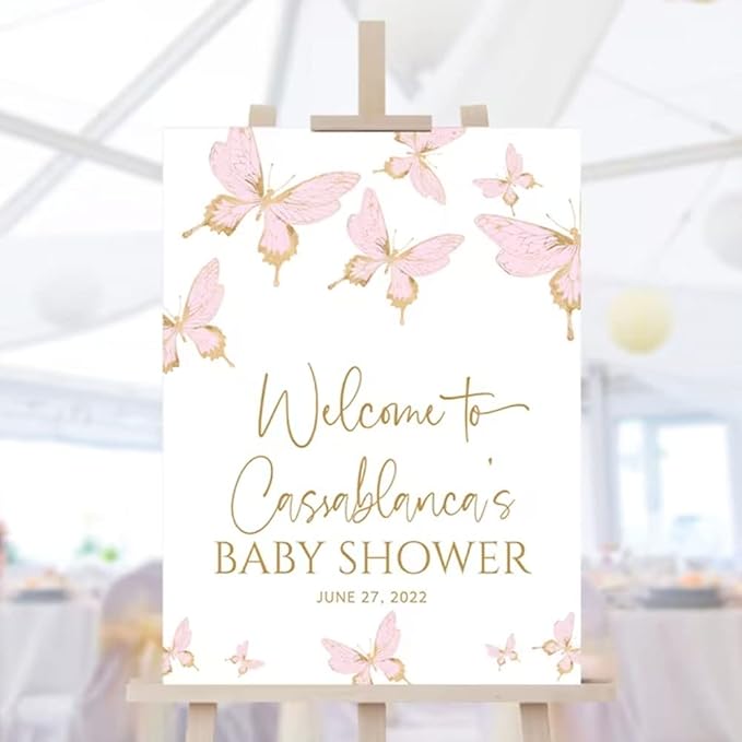 Personalized Baby Shower Sign, Baby Shower Welcome Sign Theme Girl Boy, Pink Butterfly Baby Shower Welcome Sign, Baby Shower Yard Sign, OHG