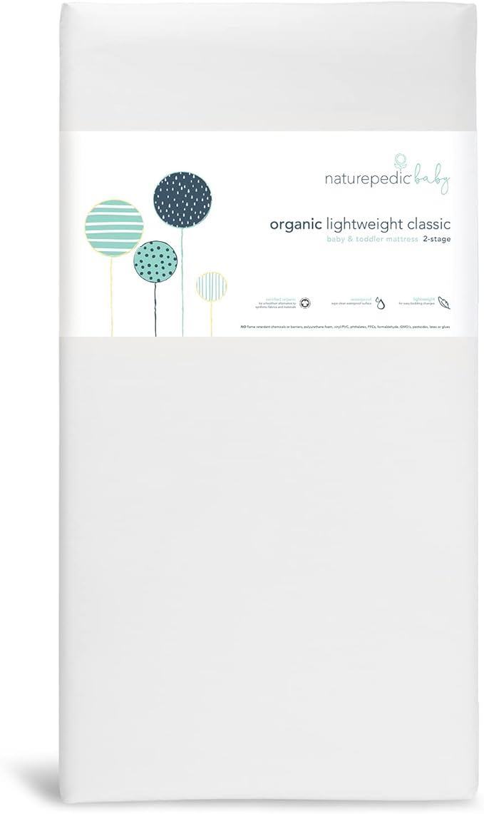 Naturepedic Organic Baby Crib Mattress - 2-Stage Lightweight Infant & Toddler Mattress - Waterproof Bed Mattress for Crib - Non-Toxic for Baby and Toddler Bed - 52" x 28”