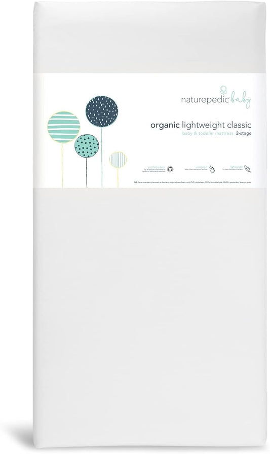Naturepedic Organic Baby Crib Mattress - 2-Stage Lightweight Infant & Toddler Mattress - Waterproof Bed Mattress for Crib - Non-Toxic for Baby and Toddler Bed - 52" x 28”
