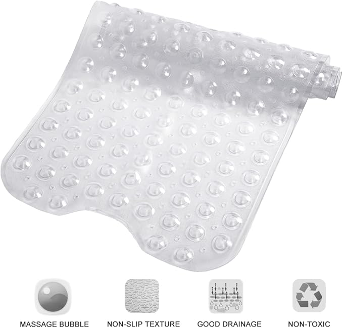 Linoows Bathtub and Shower Mats, Extra Long Non-Slip Bath Tub Mat 39 x 16 Inch, Machine Washable Bathmat with Suction Cups & Drain Holes for Bathroom Floor, Clear