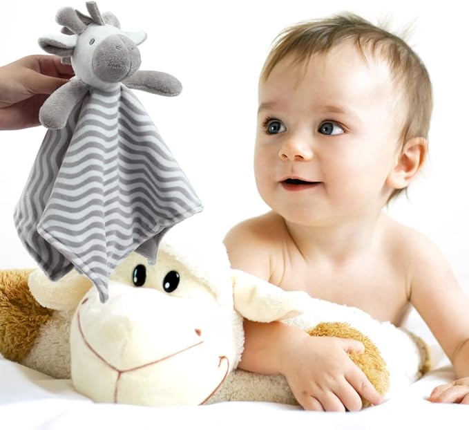 CREVENT Soft Plush Animal Face Security Blankets for Boys and Girls, Great Gifts for Birthday Baby Shower (Grey Zebra)