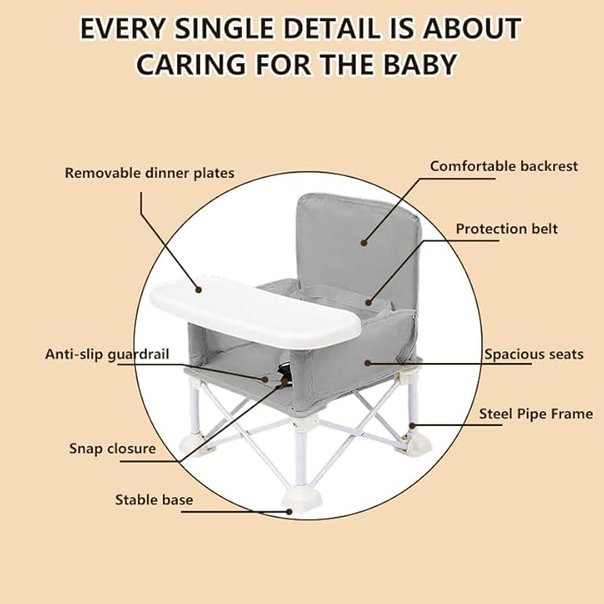 Portable Baby Seat Travel,Compact Folding Baby Chair with Safety Straps,Perfect for Travel, Camping,Beach