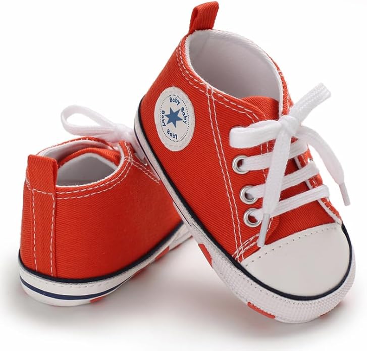 Unisex Baby Boys Girls Shoes, Newborn Infant Non-Slip Canvas Denim High Top Sneakers, Toddler First Walkers Shoes