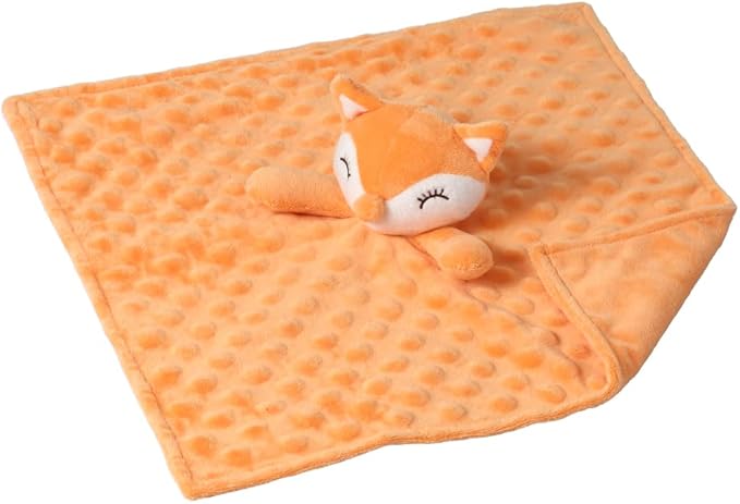 CREVENT Soft Plush Animal Face Security Blankets for Boys and Girls, Great Gifts for Birthday Baby Shower (Orange Fox)