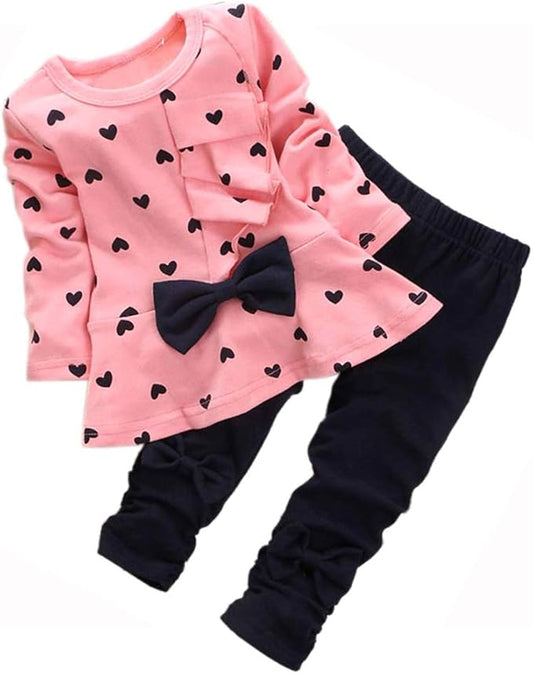 Cute Toddler Baby Girls Clothes Set Long Sleeve T-Shirt and Pants Kids 2pcs Outfits