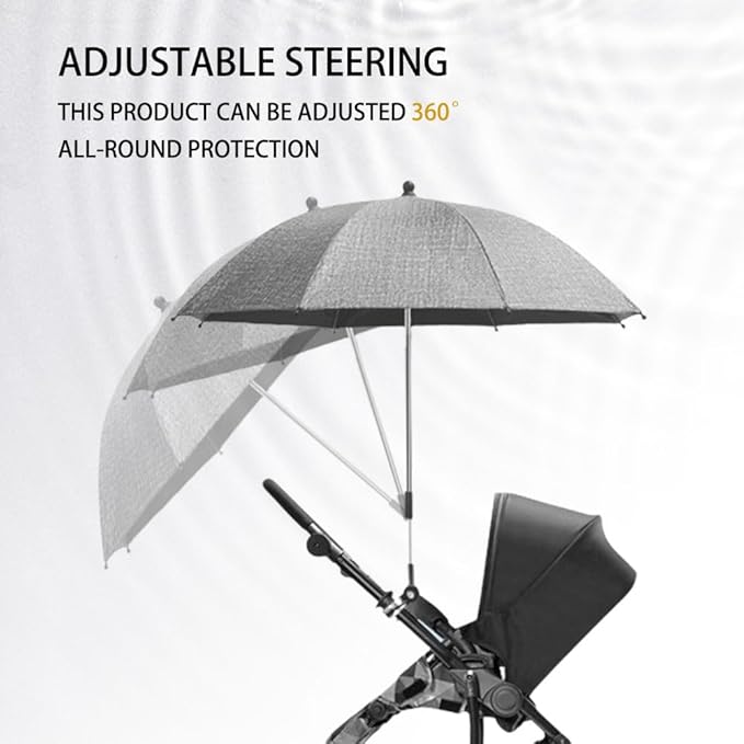 Convenient and Lightweight, Clip-On, Adjustable Steering, Universal, Umbrella Baby Stroller, Stroller Umbrella Attachment for Sun Protection