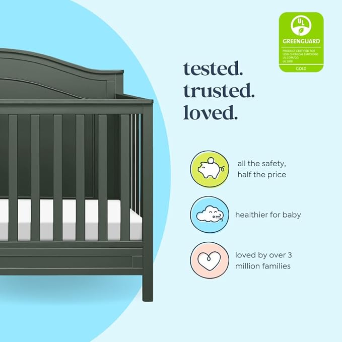 DaVinci Charlie 4-in-1 Baby Crib Convertible to Toddler Bed, Daybed, Full-Size Bed - Easy Assembly - GREENGUARD Gold Certified - 4 Adjustable Heights, Conversion Kit Sold Separately - Forest Green