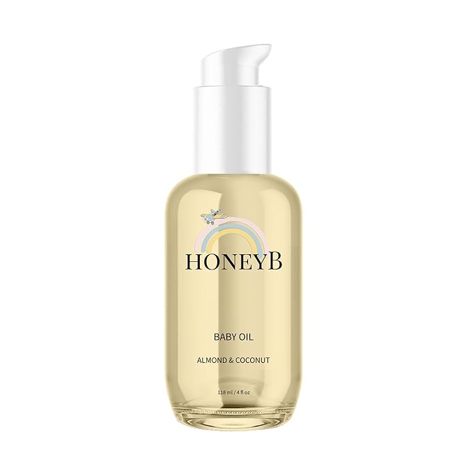 HoneyB Soothing Baby Oil with Almond & Coconut Oils for Increased Hydration - Clean and Plant-Based Baby Coconut Oil for Newborn, Baby Massage Oil, Coconut Baby Oil, 4oz
