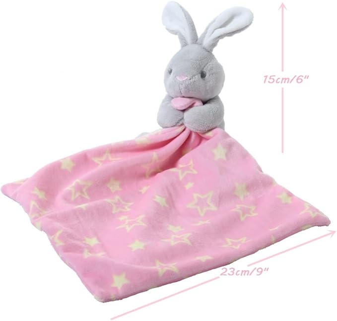 CREVENT Cozy Plush Baby Security Blanket Loveys for Baby Girls with Animal Face, Baby Shower/Birthday Gifts for Newborns Infant Toddler (Hugging Bunny)