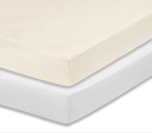 Everyday Kids 2-Pack Fitted Crib Sheets, 100% Soft Breathable Microfiber Baby Sheet, Fits Standard Size Crib Mattress 28in x 52in, White Nursery Sheet and Beige Nursery Sheet