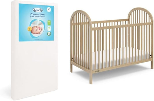 Graco Olivia Convertible Crib and Graco Premium Foam Crib & Toddler Bed Mattress Bundle (Driftwood) – GREENGUARD Gold Certified, Standard Crib Mattress, Baby Crib Converts to Toddler Bed & Daybed